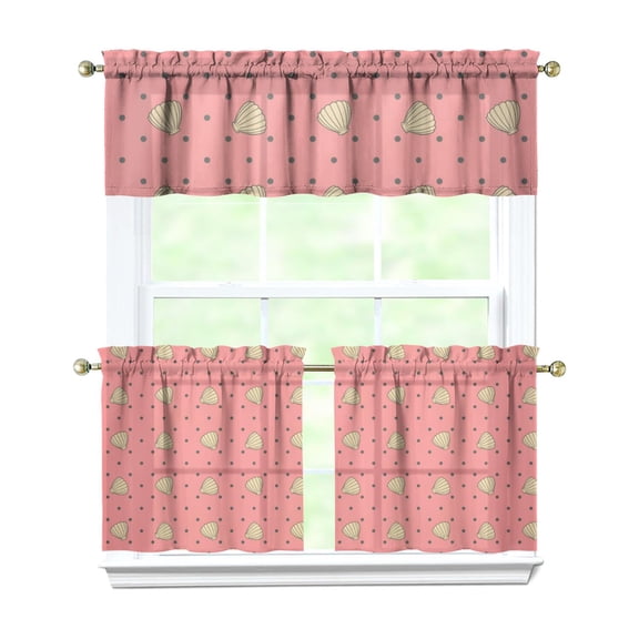 Nautical Seashell Tier Curtains Set of 3 - Tropical Beach Kitchen Window Treatments 54x18 & 27.5x24 Inch, Farmhouse Rod Pocket Panels with Cute Spiral Shell Design