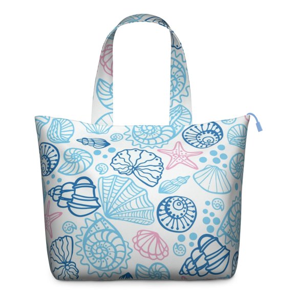 Nautical Seashell Weekender Bag - Spacious Travel Tote with Zipper Closure & Interior Organization, Durable Handles for Beach & Marine Trips