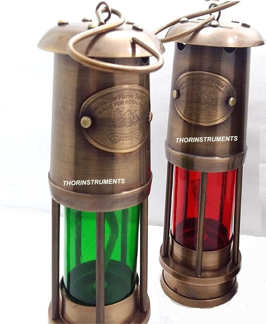 Thor Instruments 6 Inch 2-Oil Nautical Antique Brass Table Lamps with Red & Green Glass 2 Count