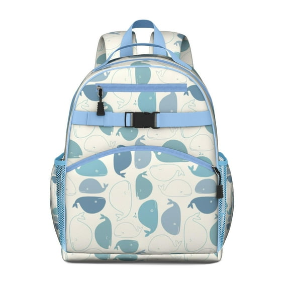 Nautical Shark And Dolphin Students Backpack, Underwater Marine Life Ocean Tropical Abstract Sea Cute Funny Design