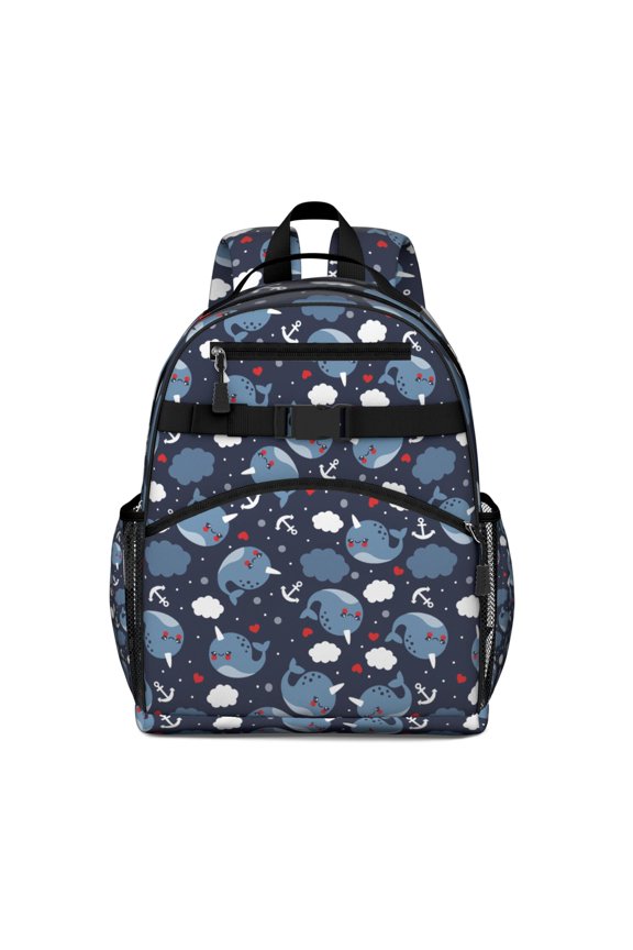 Nautical Shark Students Backpack With Underwater Marine Life Ocean Tropical Sea Abstract Colorful Funny Pattern