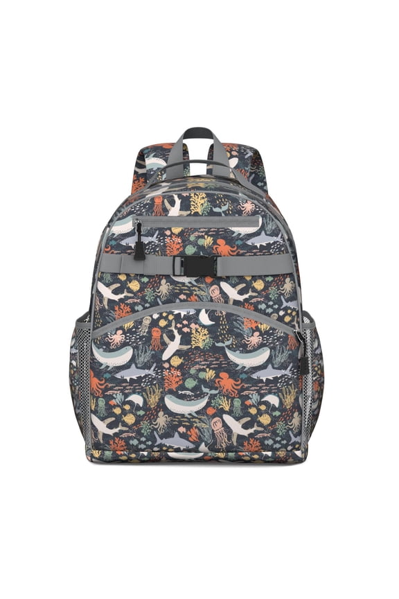 Nautical Shark Students Backpack With Underwater Marine Life Ocean Tropical Sea Abstract Colorful Funny Pattern