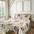 thumbnail image 1 of Ambesonne Nautical Fitted & Flat Sheet with Shams 4 Pcs Set, Beach Vibe Seashell Print, Queen, Brown Dark Mustard Tan, 1 of 1