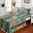 thumbnail image 1 of Ambesonne Nautical Fitted & Top Sheet Set with Sham, Shell Helm and Ship, Turquoise and Brown, 1 of 5