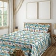 thumbnail image 1 of Ambesonne Nautical Fitted & Flat Sheet with Shams 4 Pcs Set, Ocean Whale Starfish Art, Queen, Burnt Sienna Sea Blue, 1 of 1