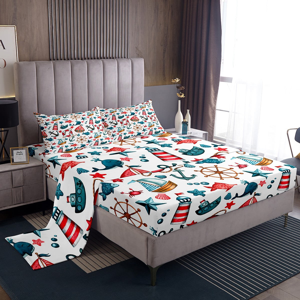 Nautical Sheet Set Retro Sailboat Sheets Boat Anchor Bed Sheets Set