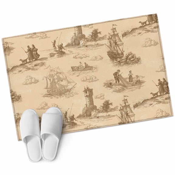 Nautical Ship Bathroom Rug Washable 2x3 Entryway Rug Non Slip Farmhouse Retro Ocean Coastal Lighthouse Map Front Door Mat Low Pile Indoor Doormat Throw Floor Carpet for Kitchen Bedroom Entrance