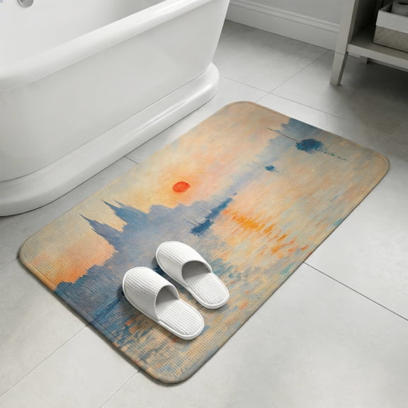 Nautical Ship Bathroom Rugs Non Slip Washable Bath Mat Absorbent Low Pile Front Door Mat Country Sunrise House Ocean Painting Indoor Doormat for Kitchen Entryway Shower Decor Accessories 15.7"x23.6"
