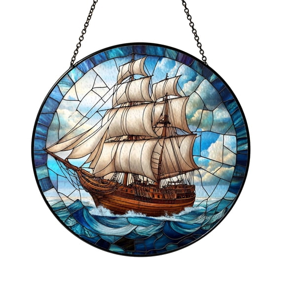 Nautical Ship Glass Style Window Hanging – Maritime Home Decor