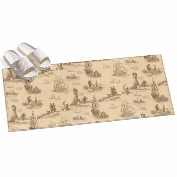 Nautical Ship Hallway Runner Rug 2x6 Washable Non Slip Kitchen Runner Rug for Bedside Bathroom Farmhouse Retro Ocean Coastal Lighthouse Map Indoor Floor Carpet Area Rugs for Living Room Bedroom