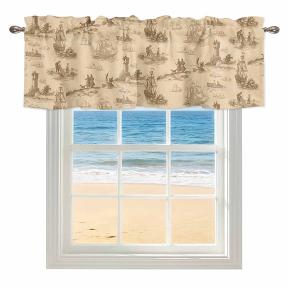 Nautical Ship Kitchen Valances for Windows 42x12 Inch Kitchen Curtains Valances Rod Pocket Farmhouse Retro Ocean Coastal Lighthouse Map Bathroom Window Valances for Window Treatment Decor
