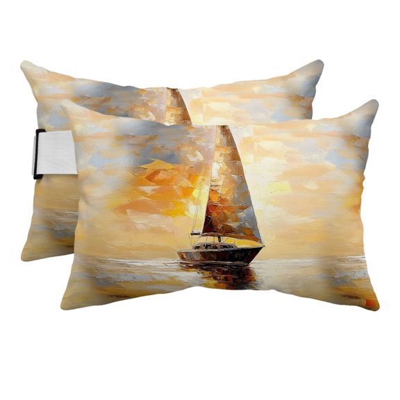 Nautical Ship Outdoor Pillows for Chaise Lounge Chair Beach Headrest Pillow Set of 2 Waterproof Lumbar Pillows with Insert&Adjustable Strap Oil Painting Abstract Modern Pillow for Patio Pool 12"x20"
