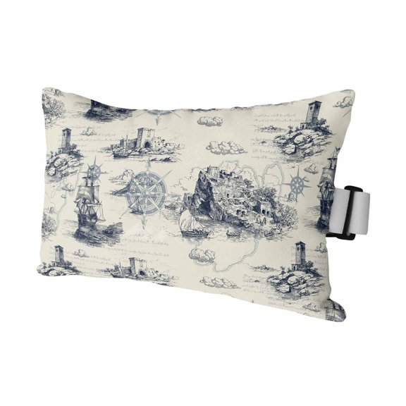 Nautical Ship Outdoor Pillows for Chaise Lounge Chair Waterproof Lumbar Pillows with Insert&Adjustable Strap Beach Headrest Pillow Retro Coastal Ocean Lighthouse Mountain Map Pool Pillow 11"x16"