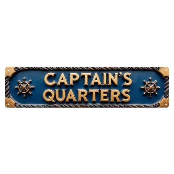 Nautical Ship Wheel Captain's Quarters Tin Sign Vintage Metal Poster Living Room Bar Man Cave Home Wall Art Decor 4x16inch