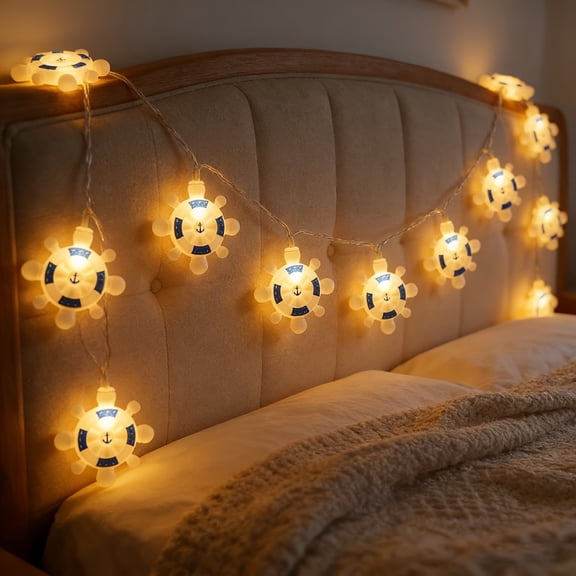 Nautical Ship Wheel LED String Lights 33ft Warm White for Outdoor Decor