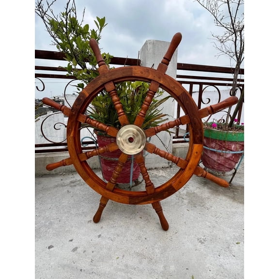 Nautical Ship Wheel Wall Decor Wooden Helm with Wood Handles, Custom Maritime Gift