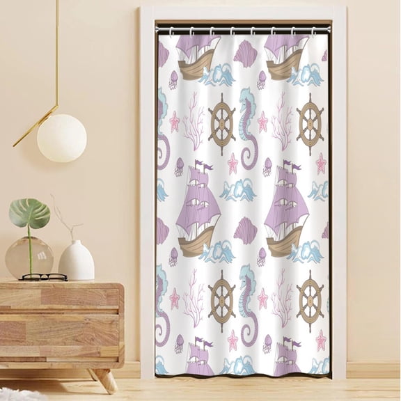Nautical Shower Curtain for Bathroom Pink Sailboat Sea Snail Fabric Shower Curtain Set Coral Ship Rudder Waterproof Shower Curtain 36x72inches with Hooks