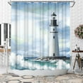 thumbnail image 1 of Nautical Shower Curtain Ocean Shower Curtain Blue Lighthouse Bathroom Decor Polyester Fabric, 72x72inch, 1 of 5