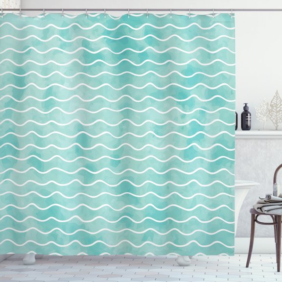 Ambesonne Nautical Shower Curtain, Ocean Sea Wave Pattern, 69"Wx75"L, Turquoise White