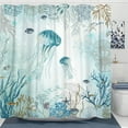thumbnail image 1 of Nautical Shower Curtain, Teal Jellyfish Beach Shell Sea Life Shower Curtains with 12 Hooks, Coral Bathroom Curtain 72"×72", 1 of 6