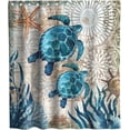 thumbnail image 1 of Nautical Shower Curtain Teal Sea Turtles Theme Fabric Beach Bathroom Blue Ocean Decor Sets with Grommets and Hooks - 72 x 80 Inch Green, 1 of 6
