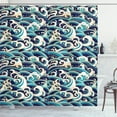 thumbnail image 1 of Nautical Shower Curtain, Traditional Oriental Style Ocean Waves Pattern with Foam and Splashes Print, Fabric Bathroom Set with Hooks, 69W X 70L Inches, Blue and White, by Ambesonne, 1 of 2