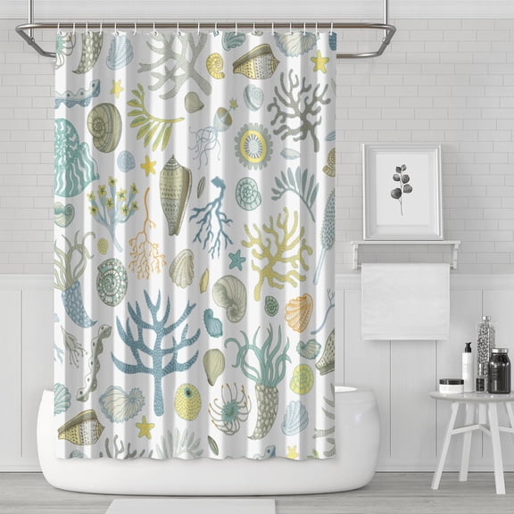 Nautical Shower Curtain Tropical Seashell Starfish Design - Premium Fade-Resistant Polyester Bathroom Curtain with 12 Hooks 72x72
