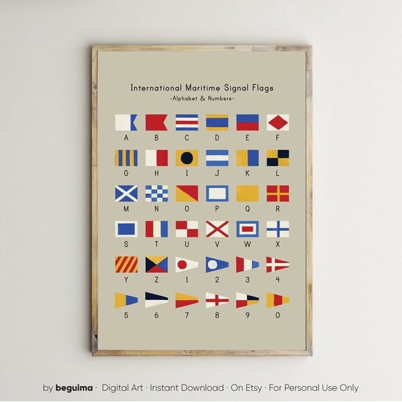 Nautical Signal Flags Poster, Sailing Alphabet Wall Art
