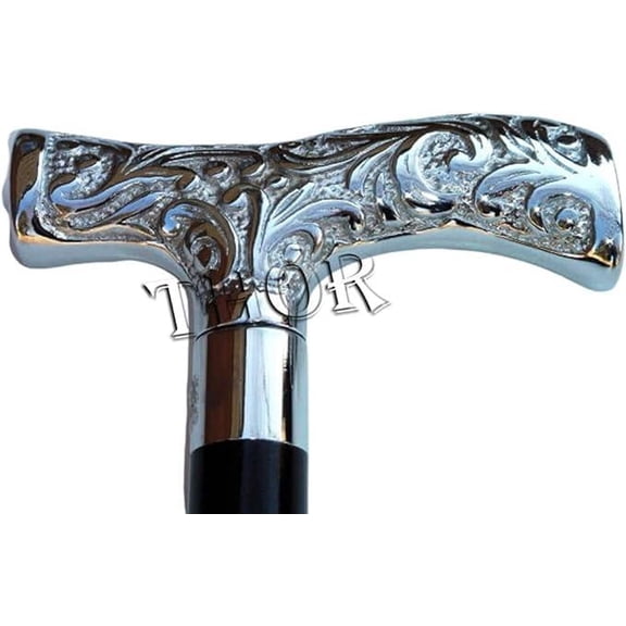 Nautical Silver Head Solid Handle Victorian Walking Stick Wooden Cane Gift Rustic Vintage Home Decor Gifts
