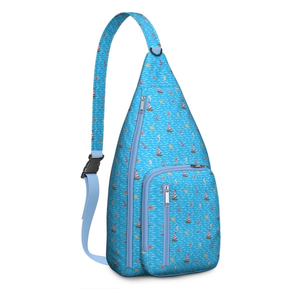 Nautical Sling Backpack - Anchor & Compass Design Crossbody Shoulder Bag, Lightweight Water-Resistant Travel Pack for Beach, Boating and Summer Adventures
