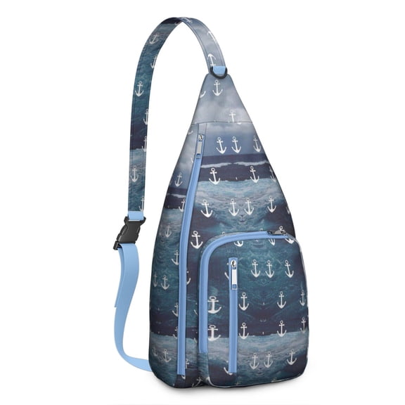 Nautical Sling Backpack – Vintage Maritime Hiking Daypack with Anchor & Compass Design, Lightweight Waterproof Travel Bag for Beach, Boating, and Outdoor Adventure