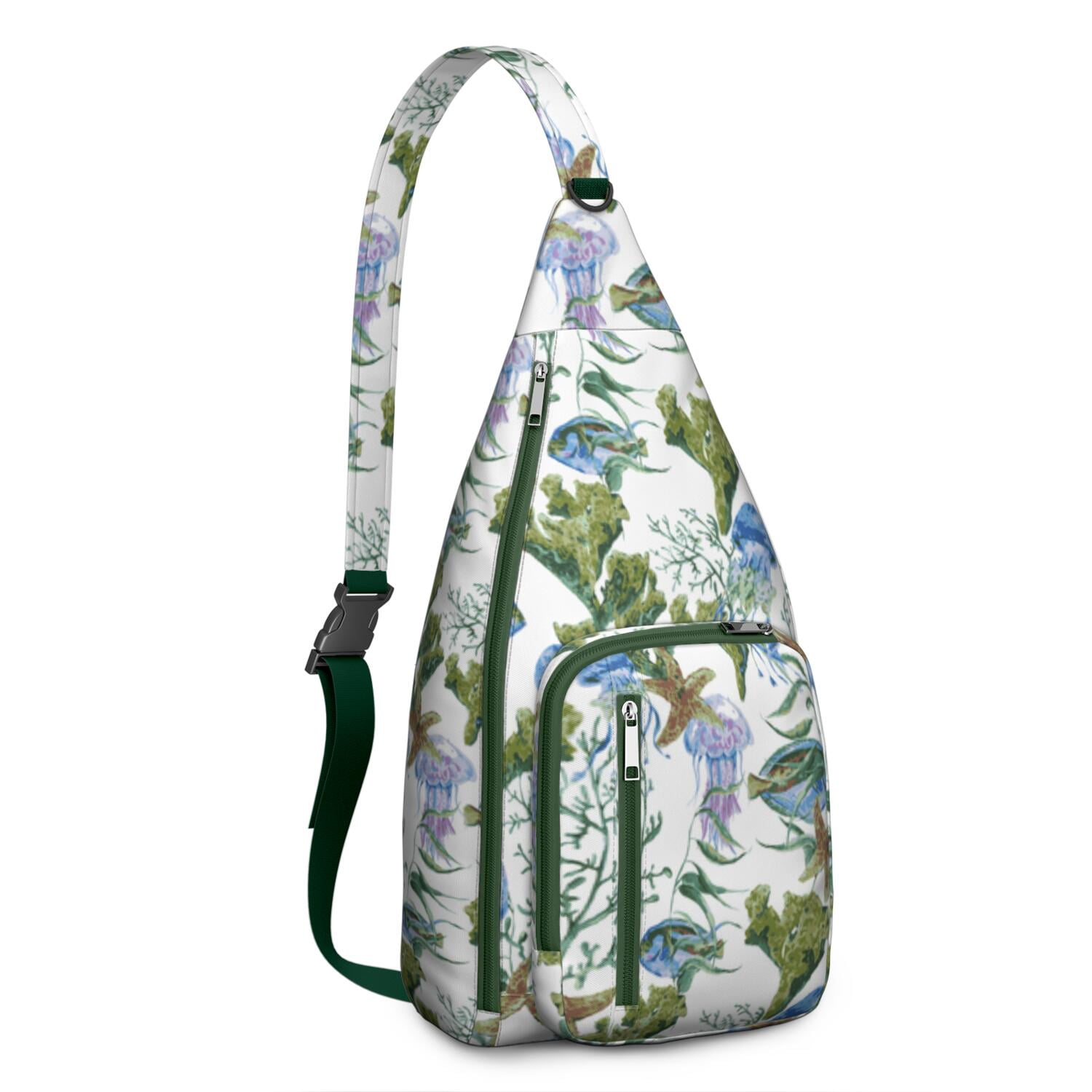 Nautical Sling Bag - Vintage Ocean Theme with Starfish, Seahorse & Seashells Print, Waterproof Lightweight Chest Pack for Beach & Seaside Adventures (Adjustable Strap, Unisex)