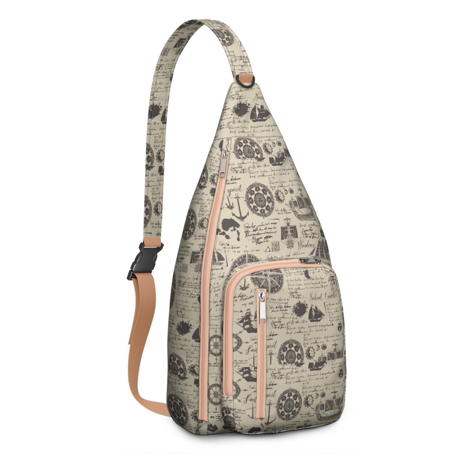Nautical Sling Bag - Waterproof Marine Chest Pack with Anchor, Compass & Lighthouse Design, Lightweight Adjustable Strap Crossbody Bag for Beach, Boat & Coastal Adventures