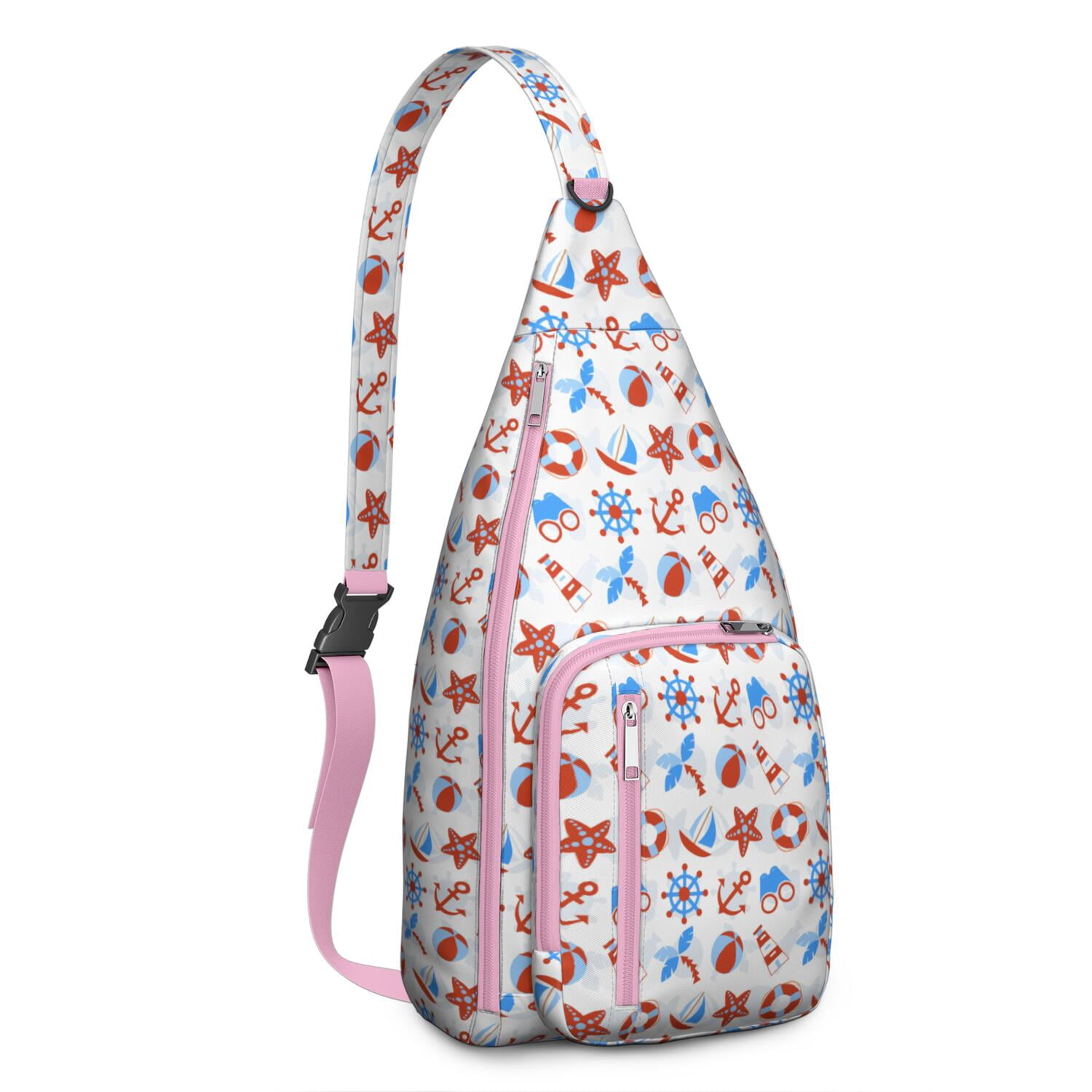 Nautical Sling Bag - Waterproof Marine Chest Pack with Anchor, Compass & Lighthouse Design, Lightweight Adjustable Strap Crossbody Bag for Beach, Boat & Coastal Adventures