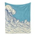 thumbnail image 1 of Nautical Soft Flannel Fleece Blanket, Abstract Doodle Style Wave in the Ocean Sea Soft Color Palette Marine Life Image, Cozy Plush for Indoor and Outdoor Use, 50" x 60", Cream Blue, by Ambesonne, 1 of 5