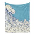thumbnail image 1 of Nautical Soft Flannel Fleece Blanket, Abstract Doodle Style Wave in the Ocean Sea Soft Color Palette Marine Life Image, Cozy Plush for Indoor and Outdoor Use, 60" x 80", Cream Blue, by Ambesonne, 1 of 5