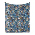 thumbnail image 1 of Nautical Soft Flannel Fleece Blanket, Abstract Pattern Sea Shells Sea Horse Corals Fish Rob Globe Maps Wavy Ocean, Cozy Plush for Indoor and Outdoor Use, 60" x 80", Blue Multicolor, by Ambesonne, 1 of 5