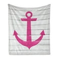 thumbnail image 1 of Nautical Soft Flannel Fleece Blanket, Anchor Motif Antiqued Rustic Striped Wooden Planks Sea Lover Ocean Theme, Cozy Plush for Indoor and Outdoor Use, 60" x 80", Pink and Off White, by Ambesonne, 1 of 5