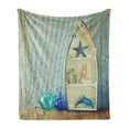 thumbnail image 1 of Nautical Soft Flannel Fleece Blanket, Nautical Boat Standing Against the Wall Other Aquatic Objects Sea Featured Picture, Cozy Plush for Indoor and Outdoor Use, 70" x 90", Blue Beige, by Ambesonne, 1 of 5
