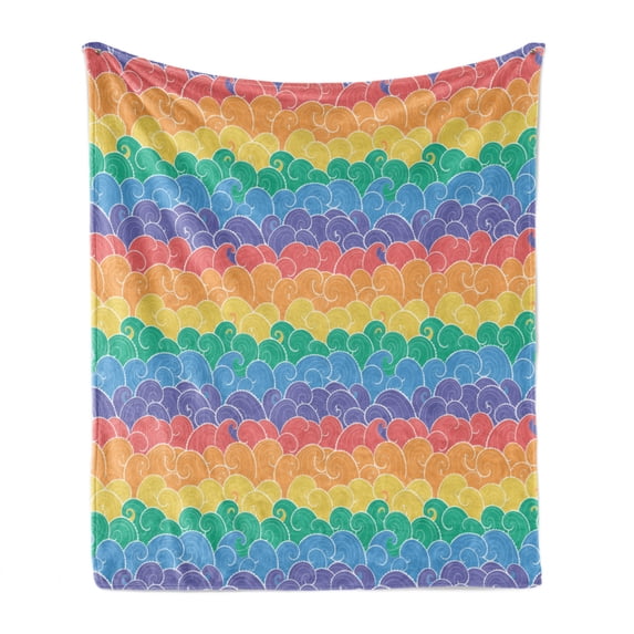 Nautical Soft Flannel Fleece Blanket, Colorful Waves Cartoon Style Sea Pattern in Rainbow Colors Fun Children Art Travel, Cozy Plush for Indoor and Outdoor Use, 70" x 90", Multicolor, by Ambesonne