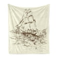 thumbnail image 1 of Nautical Soft Flannel Fleece Blanket, Hand Drawn Sailboat Struggling in Ocean Wave Destination Historical Voyage Image, Cozy Plush for Indoor and Outdoor Use, 50" x 70", Ivory Brown, by Ambesonne, 1 of 5