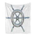 thumbnail image 1 of Nautical Soft Flannel Fleece Blanket, Illustration of a Wooden Ship Wheel over White Backdrop Sail Exploring Ocean Theme, Cozy Plush for Indoor and Outdoor Use, 70" x 90", Blue White, by Ambesonne, 1 of 5