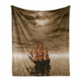 thumbnail image 1 of Nautical Soft Flannel Fleece Blanket, Lonely Ship Sailing in the Ocean with Weathered Grunge Effect Maritime Theme, Cozy Plush for Indoor and Outdoor Use, 50" x 70", Pale Brown Amber, by Ambesonne, 1 of 6