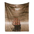 thumbnail image 1 of Nautical Soft Flannel Fleece Blanket, Lonely Ship Sailing in the Ocean with Weathered Grunge Effect Maritime Theme, Cozy Plush for Indoor and Outdoor Use, 70" x 90", Pale Brown Amber, by Ambesonne, 1 of 6