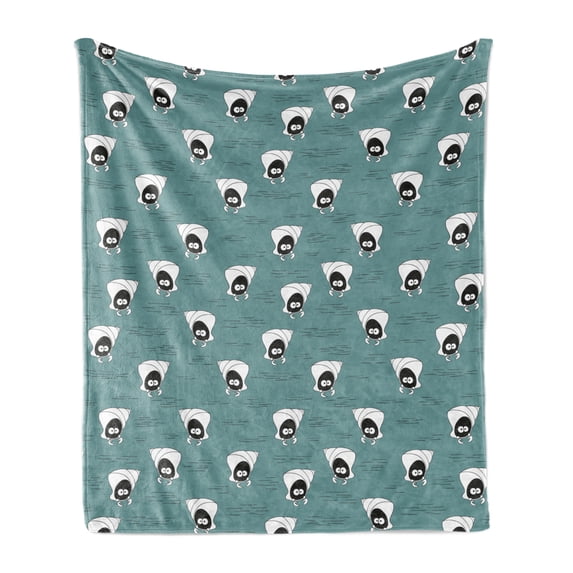 Nautical Soft Flannel Fleece Blanket, Marine Sea Animals Crab Images in Cartoon Style on an Aquatic Background, Cozy Plush for Indoor and Outdoor Use, 50" x 70", Green Charcoal Grey, by Ambesonne