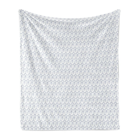 Nautical Soft Flannel Fleece Blanket, Monochrome Illustration of Nautilus Shell Like Sea Waves Art Print, Cozy Plush for Indoor and Outdoor Use, 50" x 70", White and Dark Ceil Blue, by Ambesonne