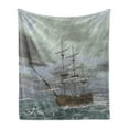 thumbnail image 1 of Nautical Soft Flannel Fleece Blanket, Old Ship on the Ocean in Wave Rainy Stormy Weather Fantasy Illustration, Cozy Plush for Indoor and Outdoor Use, 70" x 90", Grey Slate Blue Umber, by Ambesonne, 1 of 5