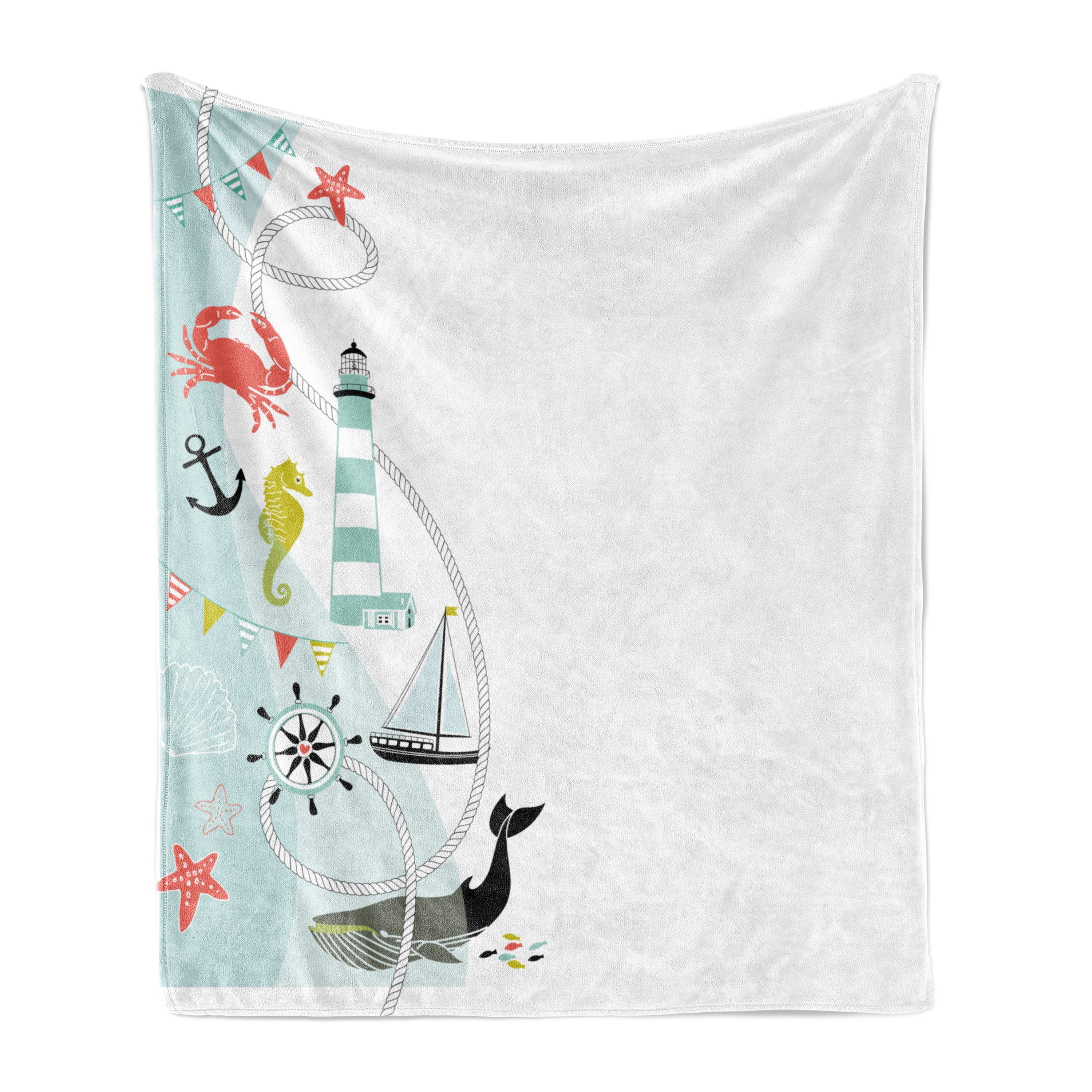 Nautical Soft Flannel Fleece Blanket, Ornate Border Design with