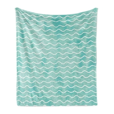 Nautical Soft Flannel Fleece Blanket, Soft Pastel Colored Ocean Sea Waves Pattern Summer Vibes Inspired Graphic, Cozy Plush for Indoor and Outdoor Use, 60" x 80", Turquoise and White, by Ambesonne
