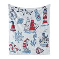 thumbnail image 1 of Nautical Soft Flannel Fleece Blanket, Symbolic Sea Creatures Navigation Gulls Compass Kids Holiday Shell Water Rope Design, Cozy Plush for Indoor and Outdoor Use, 70" x 90", Blue Red, by Ambesonne, 1 of 5